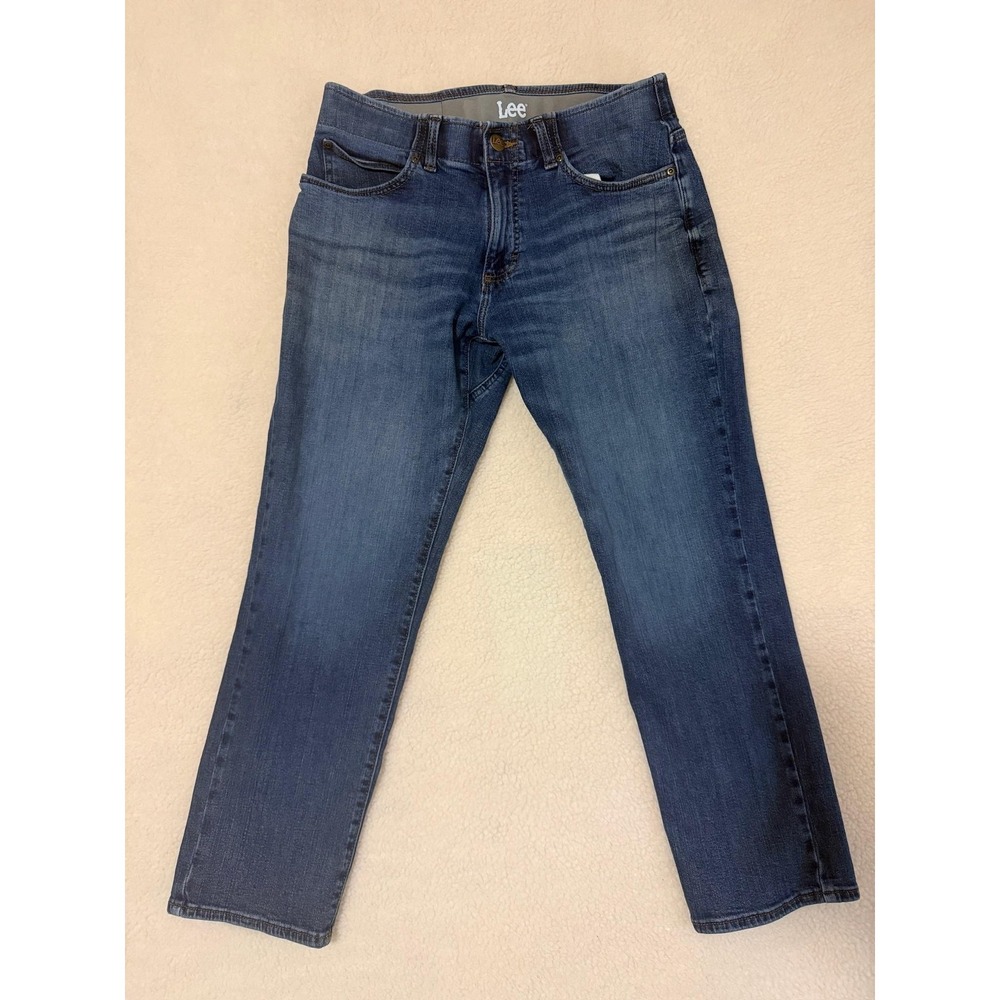 Lee Jeans Mens 32x30 Blue Medium Wash Straight Tapered Stretch Flex Waistband